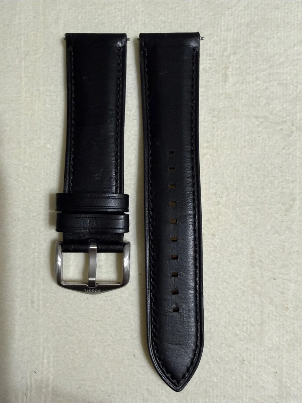22mm Fossil Black Leather Watch Strap with Silver Buckle
